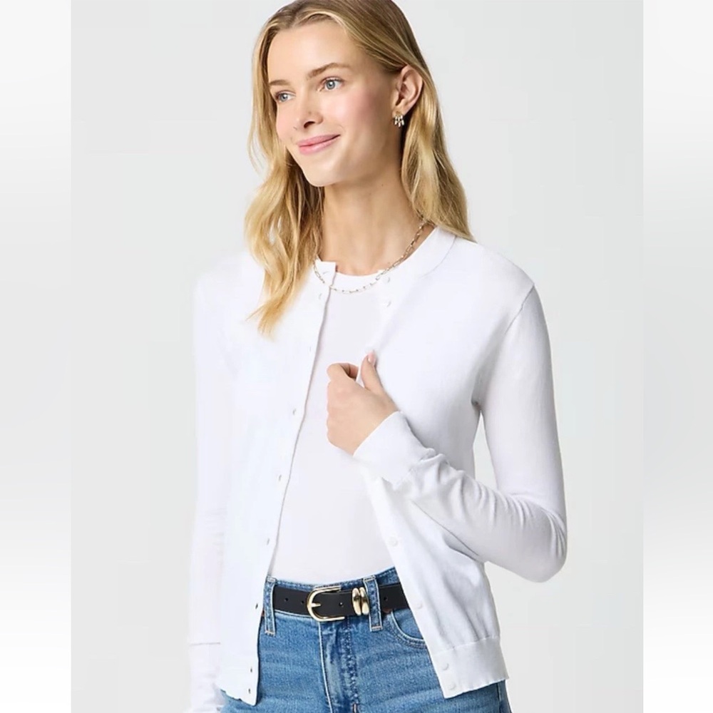 J. Crew White Button Down Long Sleeve Lightweight Classic Cardigan XS NWT